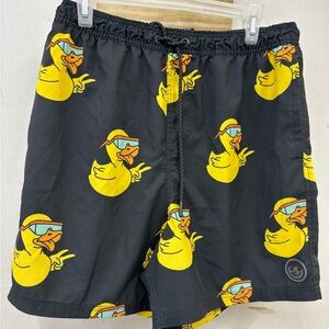 Neff Black Swim Trunks w/ Yellow Duck peace Print youth XL